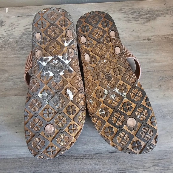 Blue Suede Shoes Womens Size 9 Brown Glitter Shimmer Open Toe Casual - Picture 7 of 7